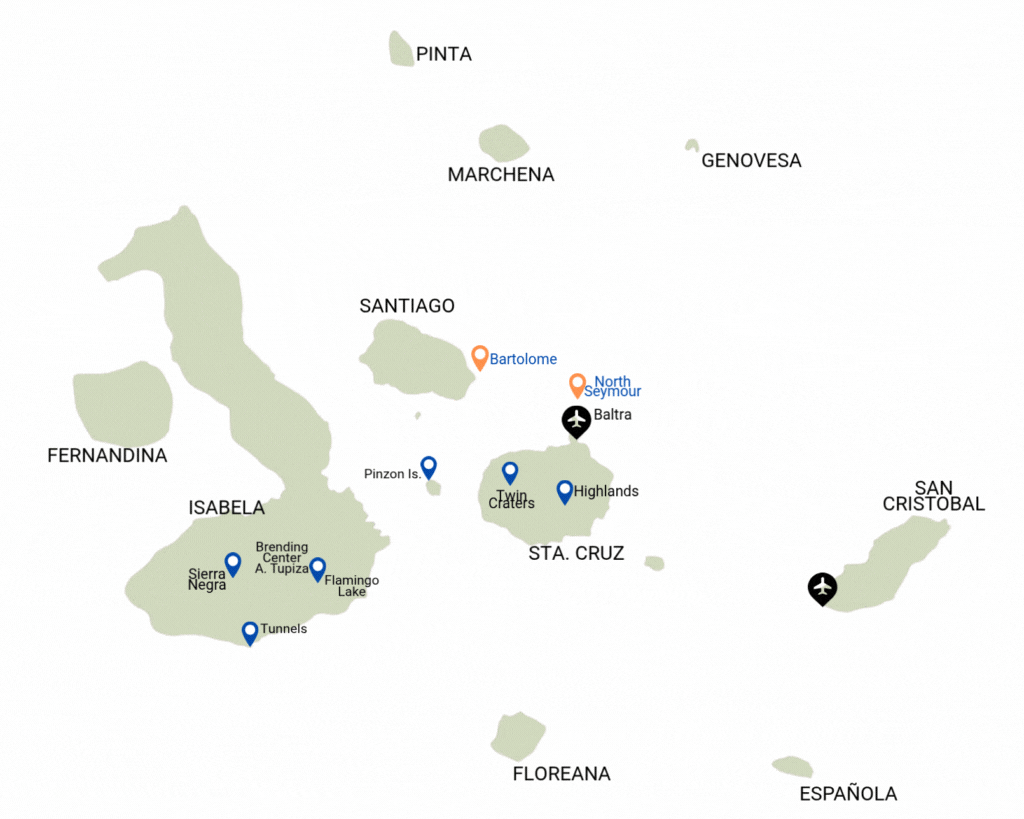 Galapagos Tours 7 days Itinerary map